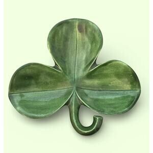 Vintage Atlantic Mold Ceramic Shamrock Clover Candy Trinket Dish 1960s 1970s USA